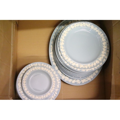 54 - Wedgwood Embossed Queens Ware dinner service to include 8 dinner plates, 8 lunch plates, 2 tureens &... 