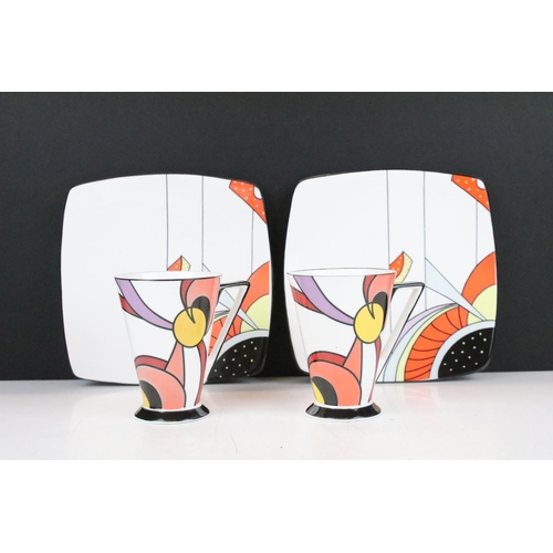 63 - Four pieces of Brian Wood collection Art Deco style ceramics to include two mugs and two square plat... 