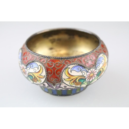 660 - Early 20th Century silver cloisonne enamelled table salt. The table salt having a red ground with pa... 