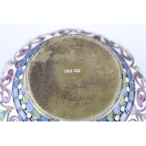 660 - Early 20th Century silver cloisonne enamelled table salt. The table salt having a red ground with pa... 