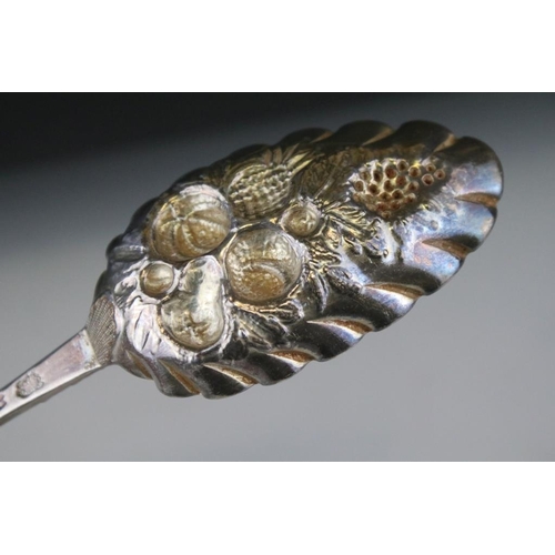 662 - George II silver spoon with later repoussé berry decoration, makers Benjamin Cartwright I, London 17... 