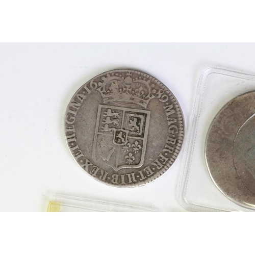 281 - A collection of nine British King William III & Mary early milled silver and copper coins to include... 