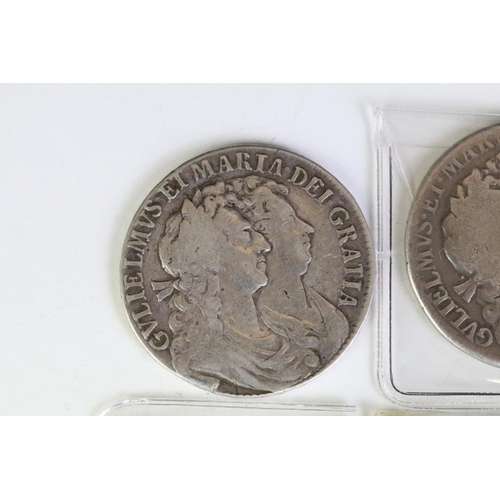 281 - A collection of nine British King William III & Mary early milled silver and copper coins to include... 