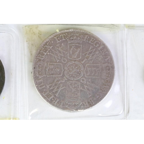 281 - A collection of nine British King William III & Mary early milled silver and copper coins to include... 