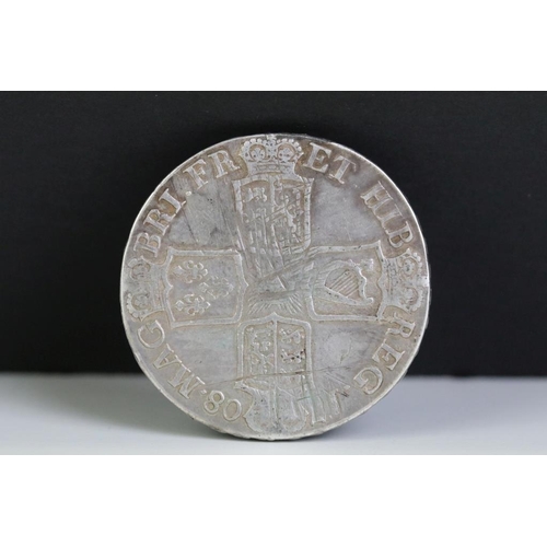 282 - A British Queen Anne 1708 early milled silver full crown coin.