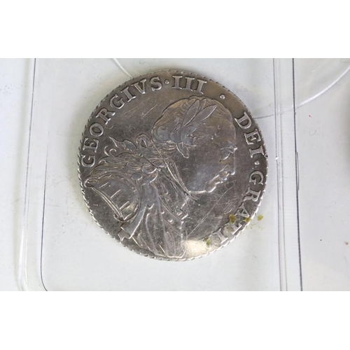 290 - A collection of fourteen British King George III early milled silver coins to include three half cro... 