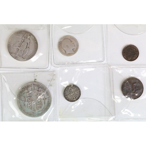 302 - A collection of British King Edward VII silver and copper coins to include a 1902 silver full crown ... 