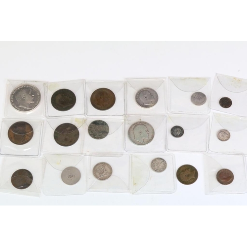 302 - A collection of British King Edward VII silver and copper coins to include a 1902 silver full crown ... 