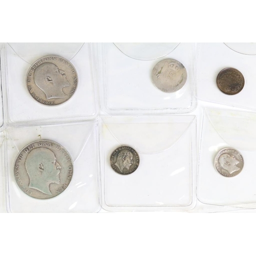 302 - A collection of British King Edward VII silver and copper coins to include a 1902 silver full crown ... 