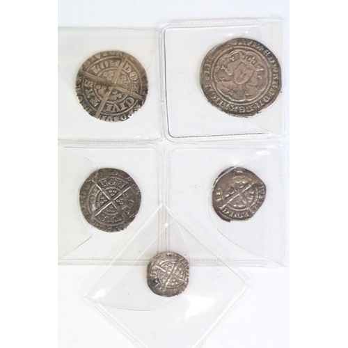 309 - A collection of five British King Edward III hammered silver coins. (c.1327-1377).