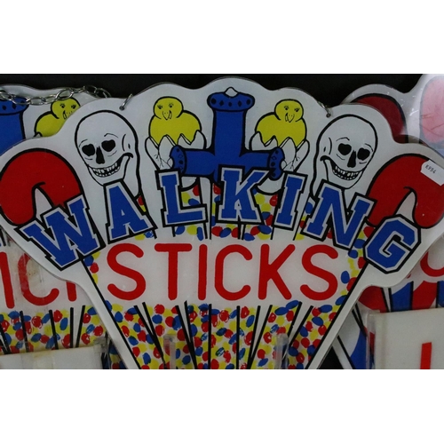 414 - Three fairground style 'Walking Sticks' wall hanging signs, approx 40cm long