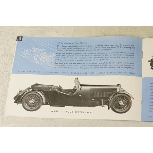 211 - Two vintage Aston Martin car brochures to include Mark.II models.