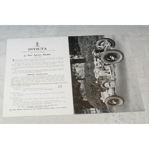 213 - Two Invicta car brochures to include 1931 and 1936 examples.