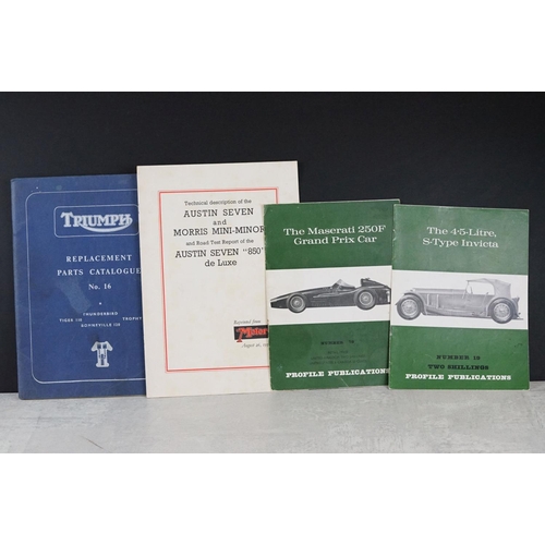 215 - A small group of vintage car brochures to include the 4.5 litre S-Type Invicta and the Maserati 250F... 