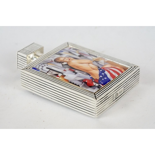 223 - Perfume Bottle stamped 800 set with semi nude figure wrapped in the American Flag