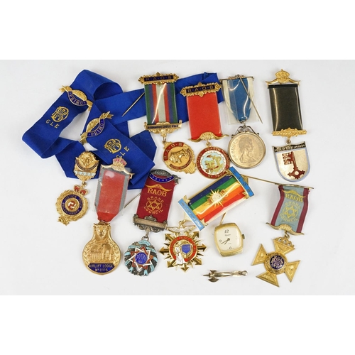 225 - A collection of R.A.O.B. masonic medals / jewels to include hallmarked silver examples.