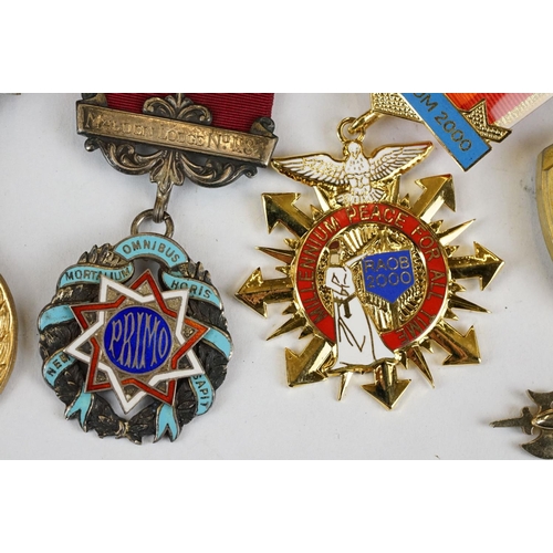 225 - A collection of R.A.O.B. masonic medals / jewels to include hallmarked silver examples.