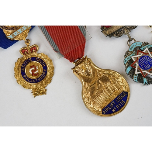 225 - A collection of R.A.O.B. masonic medals / jewels to include hallmarked silver examples.