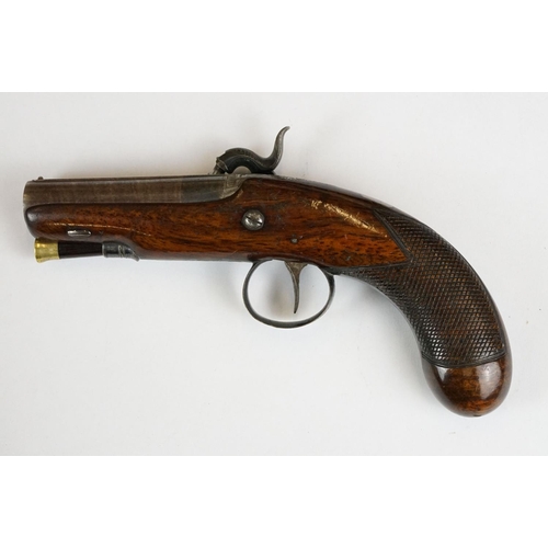 227 - An antique percussion travelling pistol by Trulock & Son of Dublin.