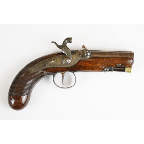 227 - An antique percussion travelling pistol by Trulock & Son of Dublin.