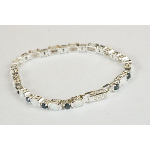 239 - Silver Opal and Sapphire Line Bracelet