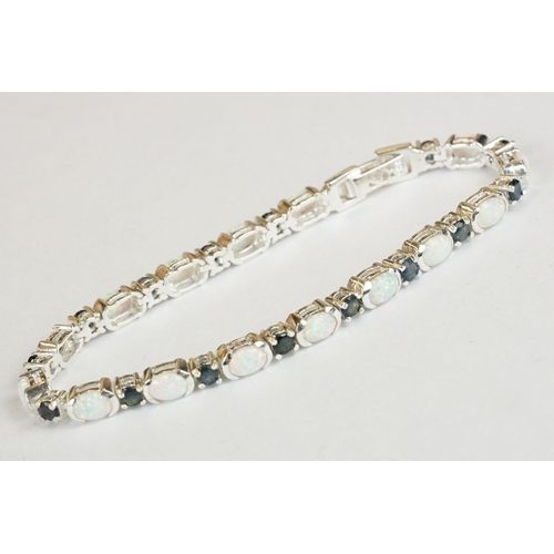 239 - Silver Opal and Sapphire Line Bracelet