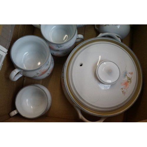 109 - Denby ' Encore ' pattern tea & dinner service to include coffee pot, 10 mugs, 8 saucers, sugar bowl,... 