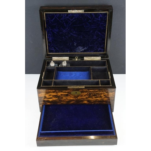 125 - 19th Century coromandel vanity box, the lid opening to a fitted interior with lift-out trat and two ... 