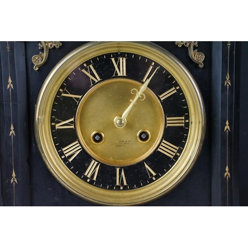 126 - Brass cased nautical bulkhead ships clock (23.5cm high), together with a Victorian slate mantel cloc... 