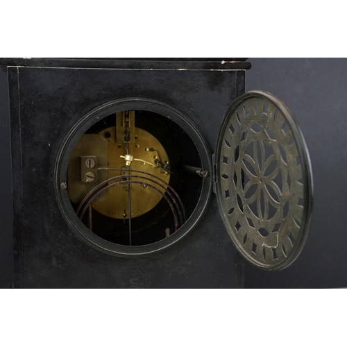 126 - Brass cased nautical bulkhead ships clock (23.5cm high), together with a Victorian slate mantel cloc... 