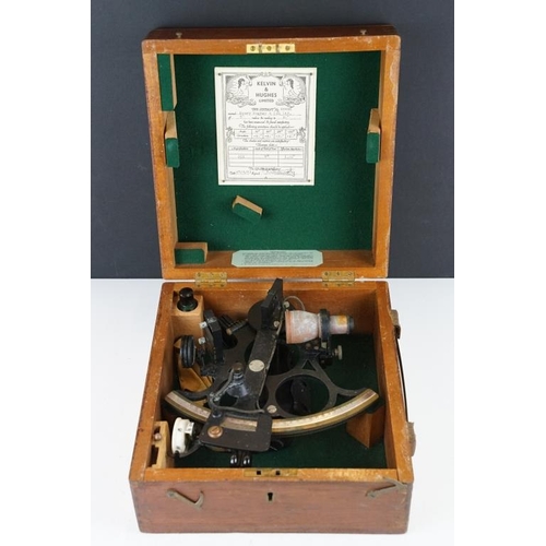 127 - Kelvin & Hughes Ltd sextant, no. 58695, wooden cased, date 1951 to lid interior. (Case measures appr... 