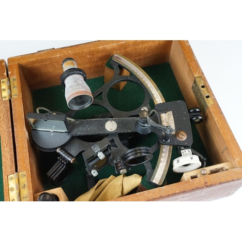 127 - Kelvin & Hughes Ltd sextant, no. 58695, wooden cased, date 1951 to lid interior. (Case measures appr... 