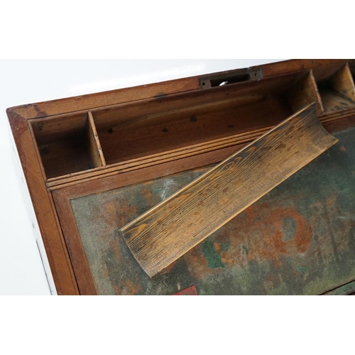 128 - 19th Century campaign style brass-bound mahogany writing slope, with twin inset handles, the interio... 