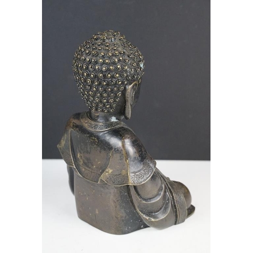 129 - Cast bronze figure of a Thai seated Buddha (approx 21cm high), together with a WW1 brass trench art ... 