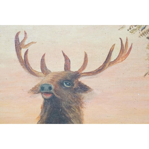 508 - M Draper, stag at sunset against a landscape, a pair, oil on canvas, each signed lower left, 67 x 49... 