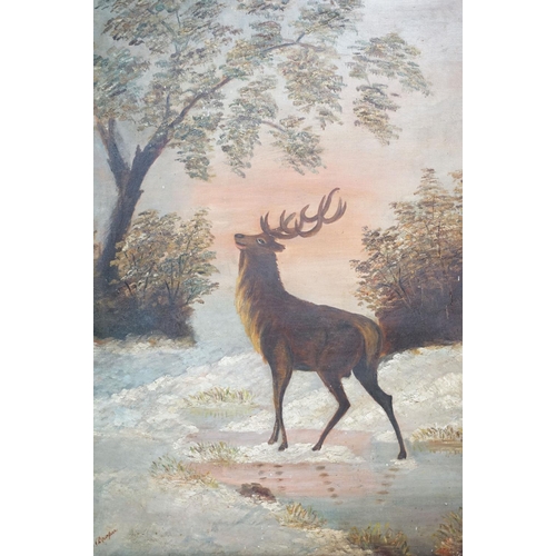 508 - M Draper, stag at sunset against a landscape, a pair, oil on canvas, each signed lower left, 67 x 49... 