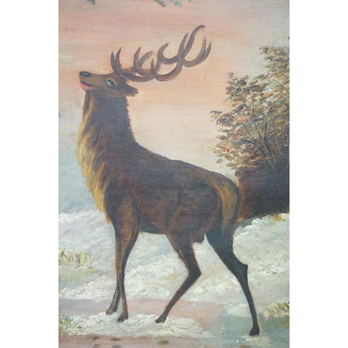 508 - M Draper, stag at sunset against a landscape, a pair, oil on canvas, each signed lower left, 67 x 49... 