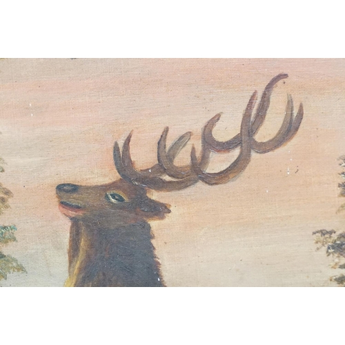 508 - M Draper, stag at sunset against a landscape, a pair, oil on canvas, each signed lower left, 67 x 49... 