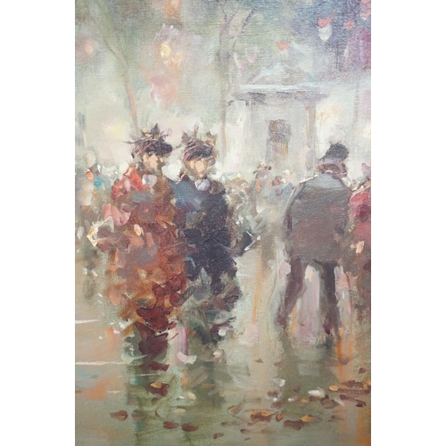 509 - Impressionist style French street scene, oil on canvas, indistinctly signed lower right, 79 x 118.5c... 