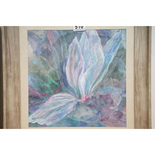 510 - Mary Towsey, 20th century study of a flower in bloom, watercolour, 31 x 31cm, framed and glazed toge... 