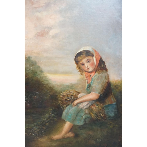 514 - Continental School, seated girl with a wheat sheaf, oil on canvas, 74 x 49cm, gilt framed together w... 