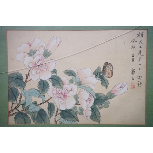 518 - Chinese School, a set of four pen, ink and watercolour paintings on silk, variously depicting flower... 