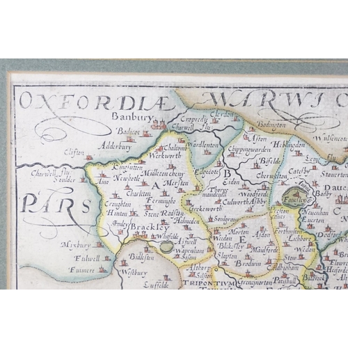 524 - 17th / 18th century Christopher Saxton and William Kip map of Northamptonshire, 28.5cm x 36cm, frame... 