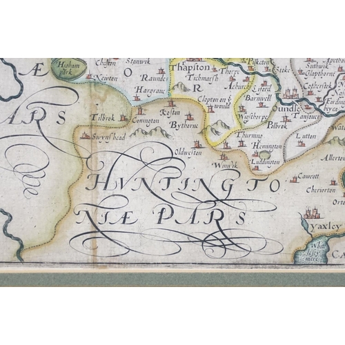 524 - 17th / 18th century Christopher Saxton and William Kip map of Northamptonshire, 28.5cm x 36cm, frame... 