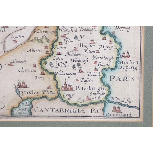 524 - 17th / 18th century Christopher Saxton and William Kip map of Northamptonshire, 28.5cm x 36cm, frame... 