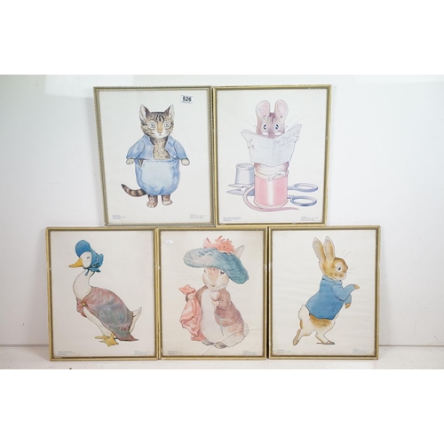 526 - Set of five Beatrix Potter prints, comprising: Tom Kitten, Jemima Puddle-Duck, Benjamin Bunny, Peter... 