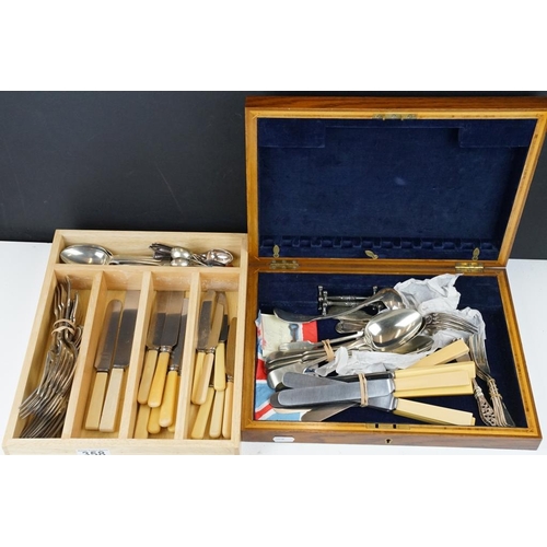 358 - A collection of mixed silver plated cutlery contained within two boxes