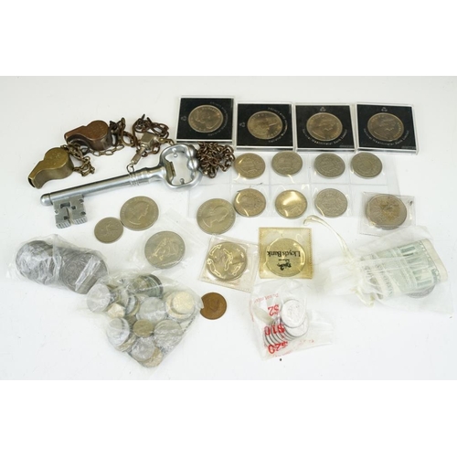 362 - A small group of mixed collectables to include coins, banknotes, whistles...etc..