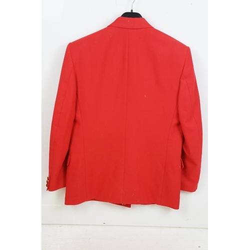 402 - Butlins red blazer jacket, size 36R, with Butlins buttons, name badge and 20 Butlins 1960's pin badg... 