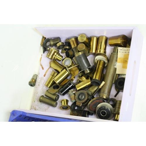 418 - Group of microscopes and slides to include a Beck London, part complete microscopes, Wray London bin... 